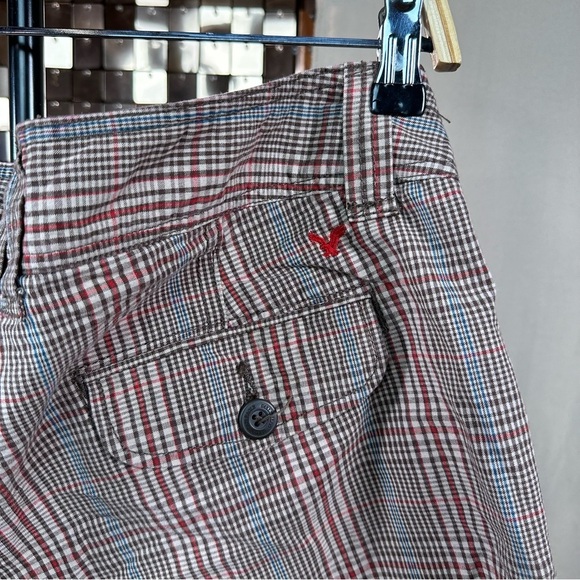 American Eagle Outfitters Brown Red and Cream Check Plaid Shorts Size 10 - Picture 6 of 15